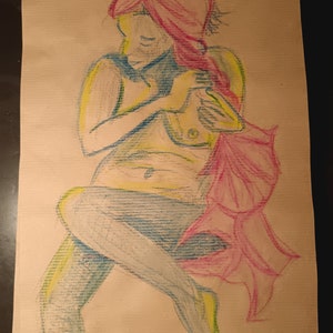 Nudi, schizzi originali in pastelli acquerellati