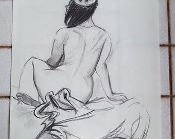 Rainha por um Dia, desenho original a carvão de uma mulher nua