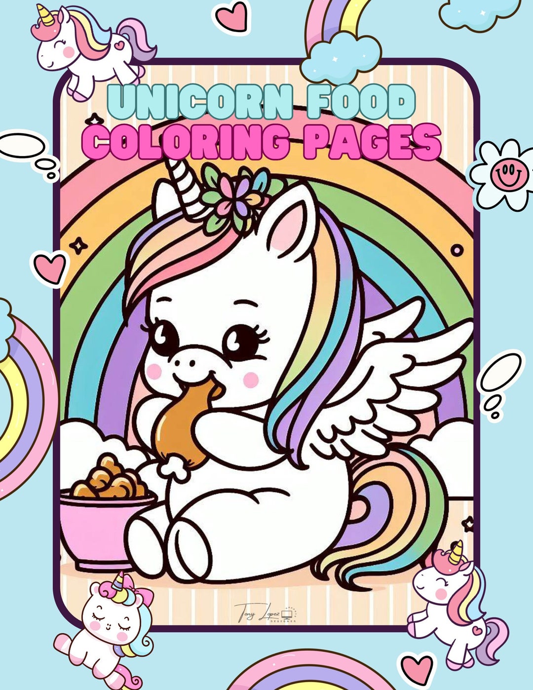 Unicorn Food Coloring Pages 10 Pages to Color PDF File to Print Out Etsy