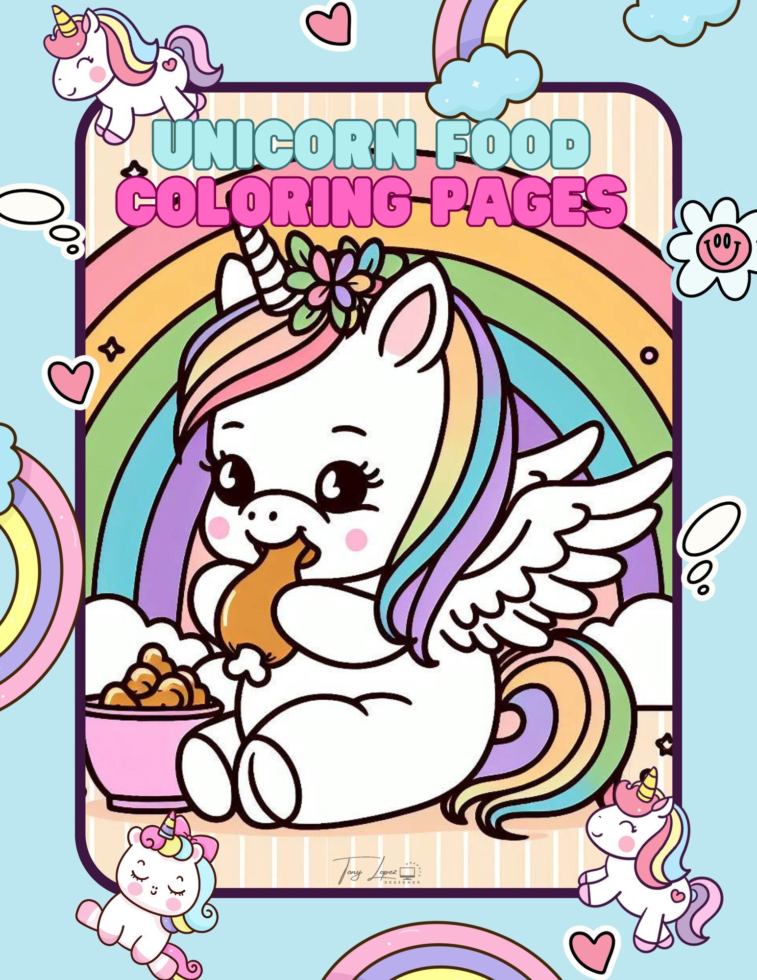 Unicorn Food Coloring Pages 10 Pages to Color PDF File to Print Out - Etsy