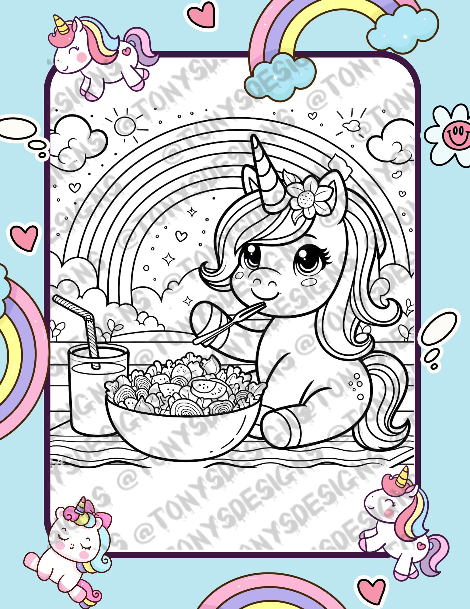 Unicorn Food Coloring Pages 10 Pages to Color PDF File to Print Out - Etsy