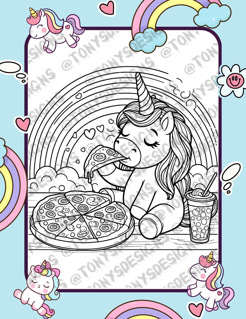 Unicorn Food Coloring Pages 10 Pages to Color PDF File to Print Out - Etsy