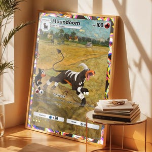 Affiche carte Pokémon Démolosse Van gogh, cadeau original, poster Houdoom, décoration murale, cadre non fourni, Poster démolosse.