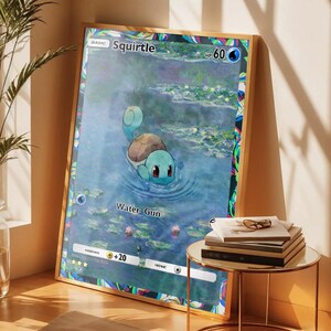 Affiche carte Pokémon Carapuce Monet, cadeau original, poster "Squirtle", décoration murale, cadre non fourni, Poster carapuce, pokémon TCGP