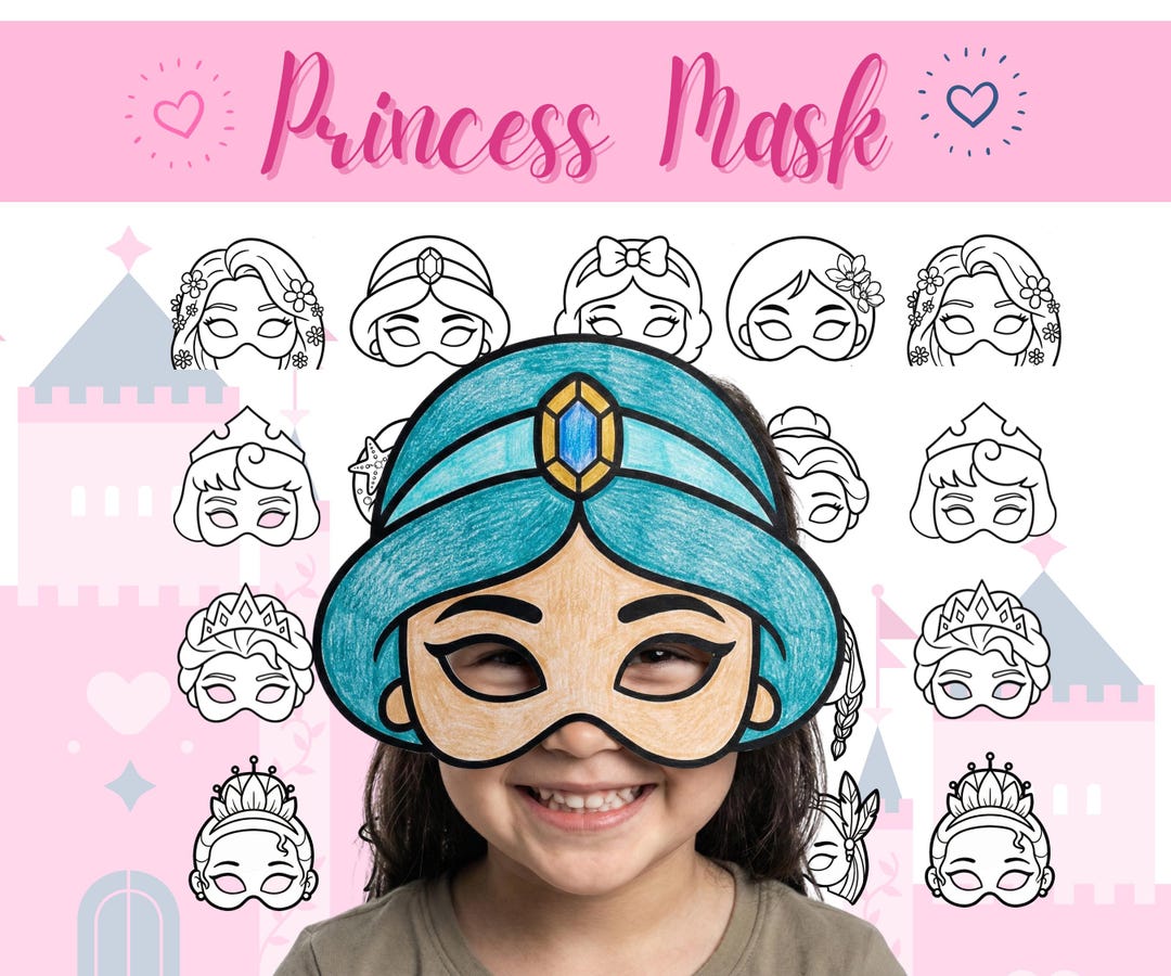 Princess Mask Design DIY Coloring Princess Masks | Printable Kids Party | Princess Favor ...
