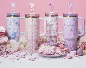 Floral Tumbler Gift Box: Love Shack Fancy Inspired, Stainless Steel 40oz with Handle