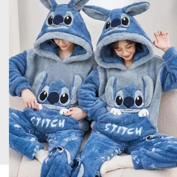 Stitch Pajama Set: Hooded Flannel Couple Pajamas - Etsy