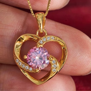 Moissanite Heart Pendant Necklace: 925 Sterling Silver Floral Jewelry