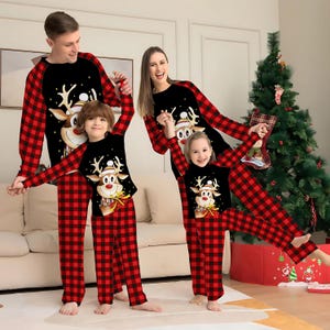 2024 Xmas family matching pajamas Christmas pajamas set elk Matching pajamas adult kids New joy world xmas family pjs gift reindeer pajamas,