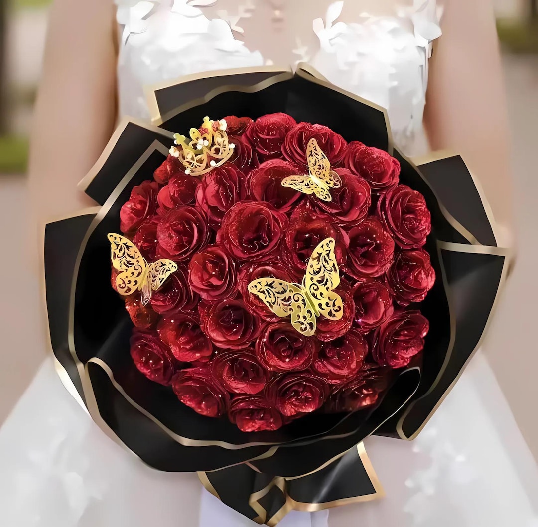 Glitter Red Roses Bouquet, Butterfly Accents, Anniversary Gift - Etsy