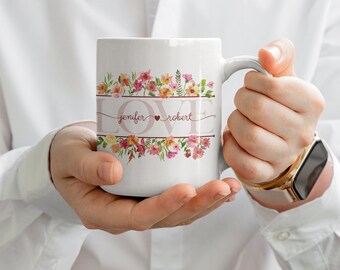 custom mug, Custom Design Mug, Custom Wildflower Mug, Husband Anniversary Gift, custom text name mug wife gift, Custom couple portrait mug,