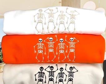 Embroidered Halloween Sweatshirt: Dancing Skeletons, Spooky Season