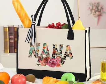 Floral Nana Tote Bag: Wildflower Canvas Grandma Gift