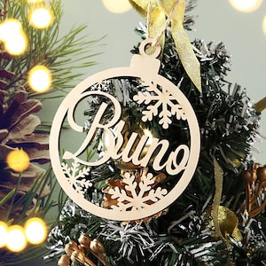 Personalized Wood Christmas Ornament: Laser Cut Bauble, Custom Name