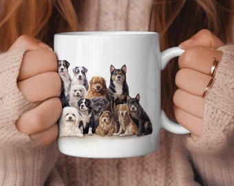Dogs Mug, Coffee Mug, Gift for Friend, Dog Painting Mug, Gifts for Dad, Dog Lover, Illustrated Mug, Kitchenware
