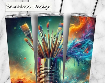 Pennelli da artista colorati, bicchiere sottile e dritto da 20 once senza cuciture, design per la stampa a sublimazione, download digitale PNG, insegnante