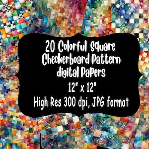 20 fundos xadrez quadrados coloridos, 12 x 12 papéis digitais ou imprimíveis, diário de lixo, páginas de scrapbook, JPG de alta qualidade de 300 DPI