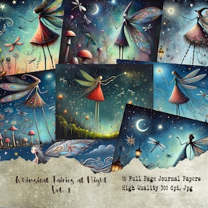 Pages fantaisistes du journal des fées de la nuit, vol. 1, 300 dpi Jpg imprimable en téléchargement, collage pour scrapbooking, lot de papiers fées