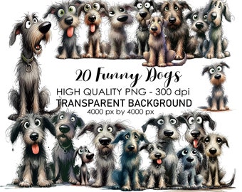 20 Transparent Background Funny Crazy Dogs Clip Art, PNG 300 dpi High Quality Digital Download Prints, Watercolor Style, Sublimation