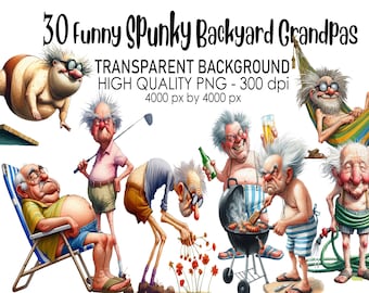 30 fond transparent drôle courageux arrière-cour grand-père Clip Art, PNG 300 dpi haute qualité téléchargement numérique tirages, sublimation aquarelle