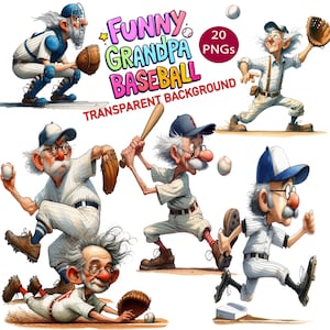 20 drôle grand-père vieil homme Baseball Clip Art PNG fond Transparent 300 DPI haute qualité téléchargement numérique tirages sublimation retraite