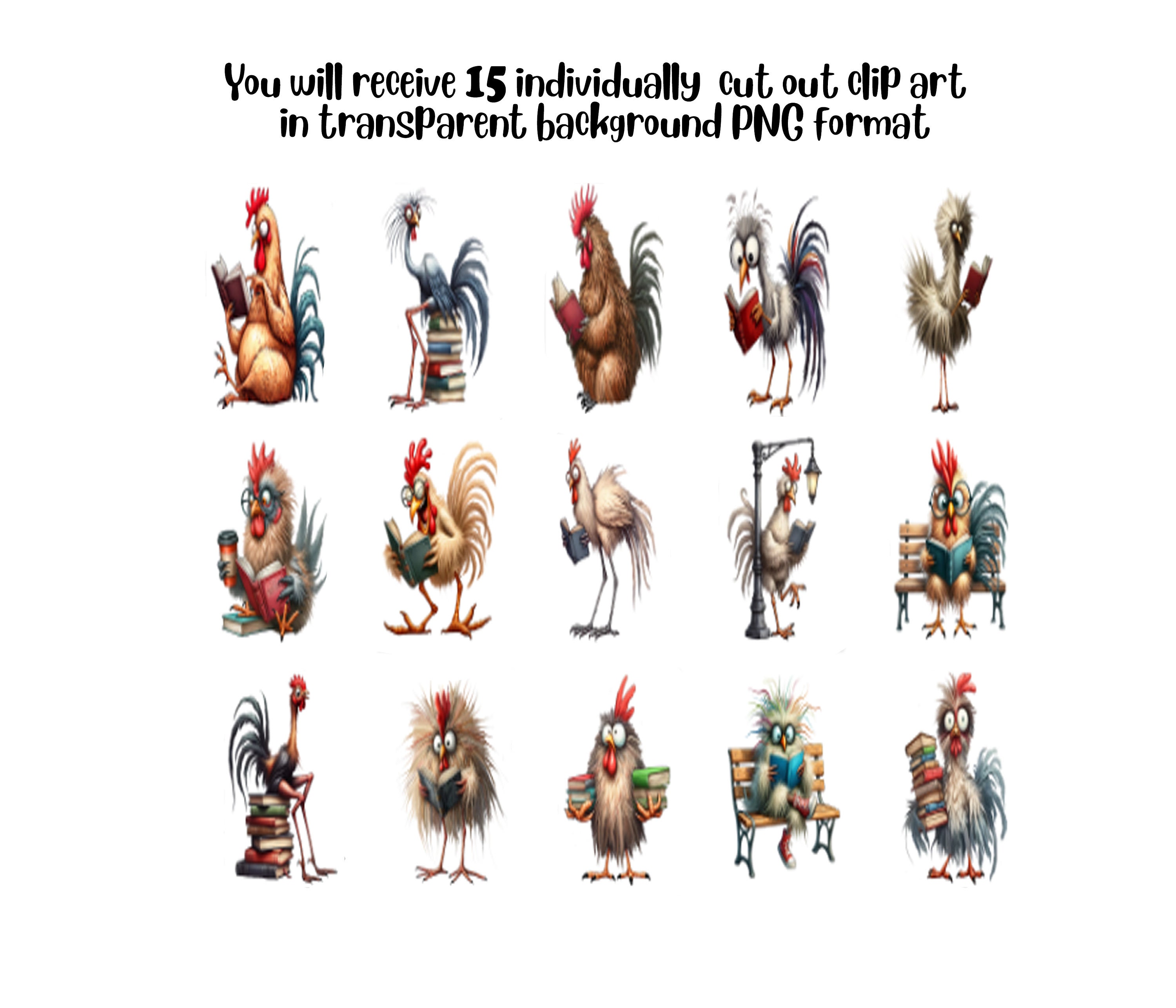 15 Transparent Background Funny Chickens and Books Clip Art, PNG 300 ...