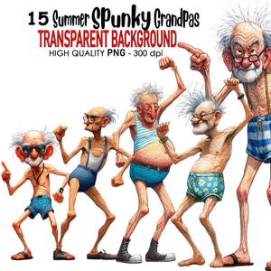 15 drôle d'été grand-père courageux vieillards Clip Art fond Transparent PNG 300 DPI téléchargement numérique de haute qualité impressions par sublimation