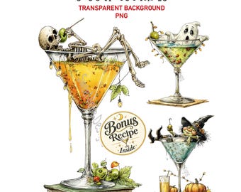Spooky Halloween Cocktails PNG Clipart, Spooky Season Martini Graphics, Creepy Drink (Digital Download)