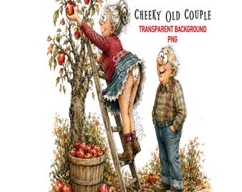 Cheeky Old Couple Autumn Clipart, Apple Orchard Graphics, Adult Humor PNG (Digital Download)