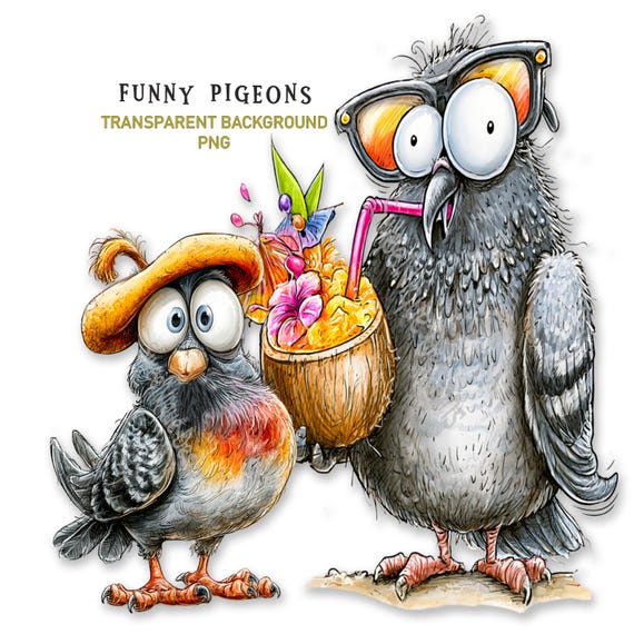 Funny Bird PNG Clipart: 30 Quirky Pigeon Graphics, Transparent Background Digital Download for Sublimation or Print