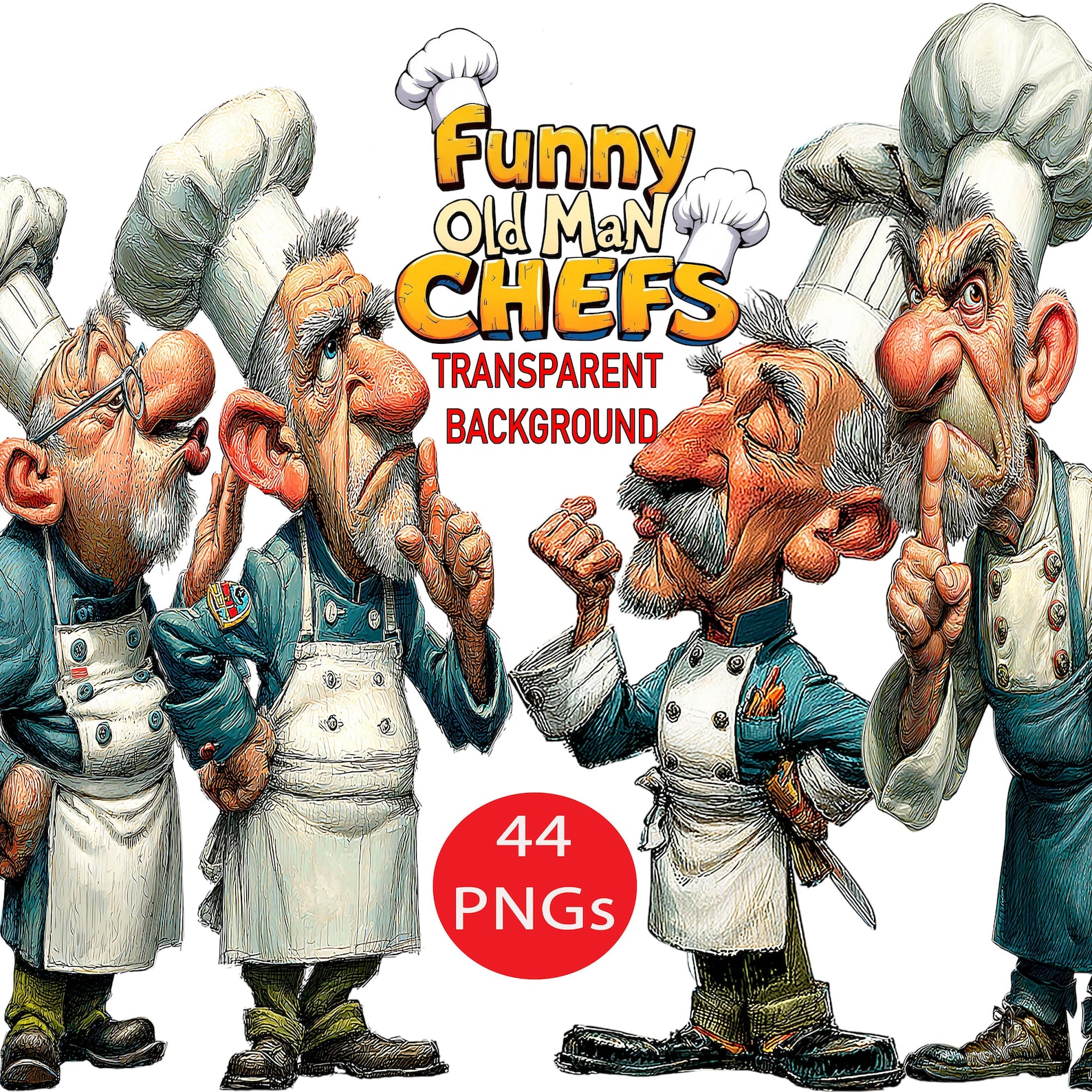 Silly Chef Graphics Funny Old Man Chefs PNG Clipart, 44 Whimsical Sassy Characters Kitchen ...