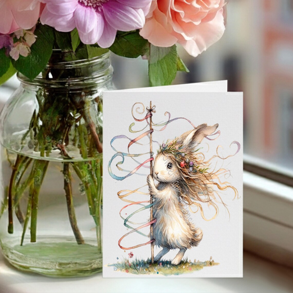 Spring May Pole Bunny PNG Clipart: Scandinavian Rabbits Easter Floral ...