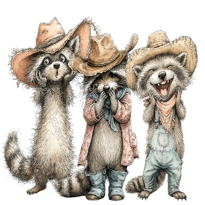 Cowboy Raccoon PNG Clipart – 14 Woodland Watercolor Graphics ...