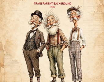 Clipart PNG di un nonno vintage, grafica stravagante di un anziano signore, sfondo trasparente, download digitale