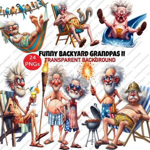 24 Cliparts Engraçados de Avós de Quintal II PNG | Personagens de Verão com Fundo Transparente para Sublimação, Impressão, Cartões, Scrapbook, Diário