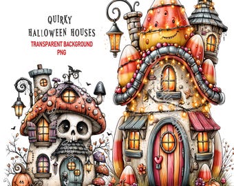 Halloween Fairy Houses PNG Clipart: 25 Spooky Season Graphics Transparent Background, Digital Download