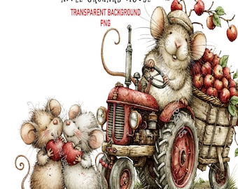 Apple Orchard Mouse PNG Clipart, Harvest Autumn Farm Illustrations, Transparent Background, Digital Download