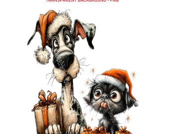 Immagini PNG di cani natalizi: 24 cani divertenti, sfondo trasparente (download digitale)