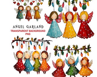 Angel Christmas Garland PNG Clipart, Whimsical Girl Graphics, Transparent Background, Digital Download