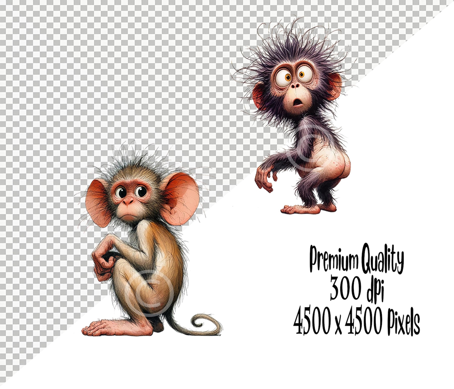 Funny Cheeky Monkeys Clip Art, Watercolor PNG Prints (digital Download ...