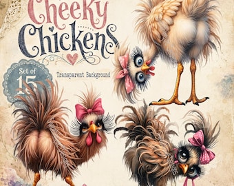 Funny Cheeky Chickens PNG Clipart, Sassy Bird Graphics, Transparent Background, HQ Sublimation, Digital Download