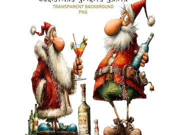 Rolig jultomte PNG Clipart, vuxen högtidscocktailgrafik, transparent bakgrund, digital nedladdning, sublimeringstryck
