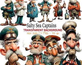 Grumpy Salty Sea Captain PNG-afbeelding: 18 nautische oude mannen opa-afbeeldingen transparante achtergrond digitale download