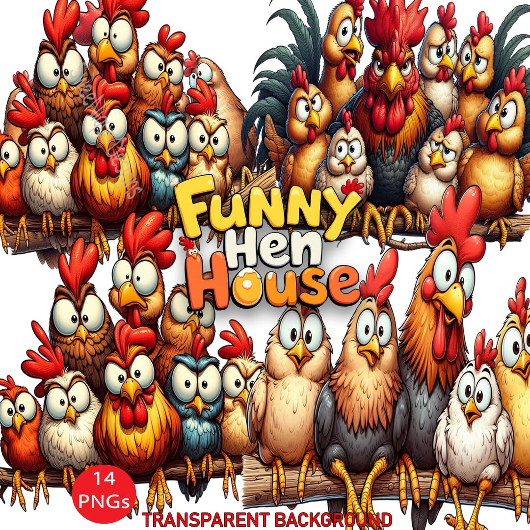 Funny Hen House PNG Clipart: 14 Whimsical Chickens & Roosters Sets ...