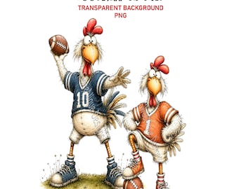 Funny Football Chicken Clipart PNG, Sports Game Day Graphics, Transparent Background, Digital Download