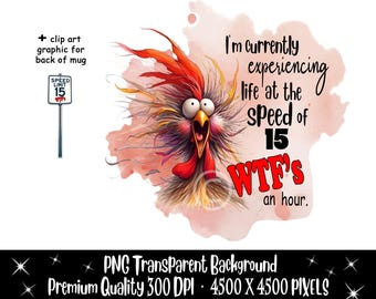 Frase sarcástica y divertida de WTF Chicken, humor para adultos PNG (descarga digital)