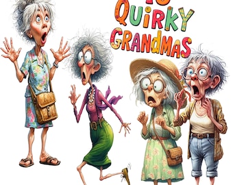 15 Funny Quirky Grandmas Clip Art PNG Transparent Background High Quality Digital Download Prints, Sublimation, Old Lady Sassy Senior