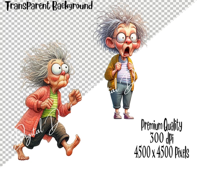 15 Funny Quirky Grandmas Clip Art PNG Transparent Background High ...