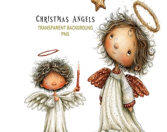 Christmas Angels PNG Clipart, 18 Whimsical Holiday Graphics, Transparent Background Digital Download