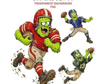 Funny Frankenstein Football Clipart PNG, Halloween Monster Graphics, Game Day, Fall Sports (Digital Download)